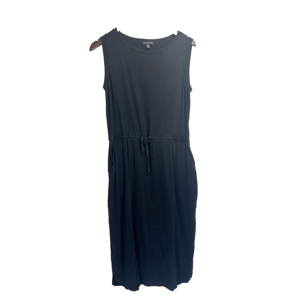 Eileen Fisher Womens Stretch Tie Front Sleeveless Shift Sheath Dress Black Small